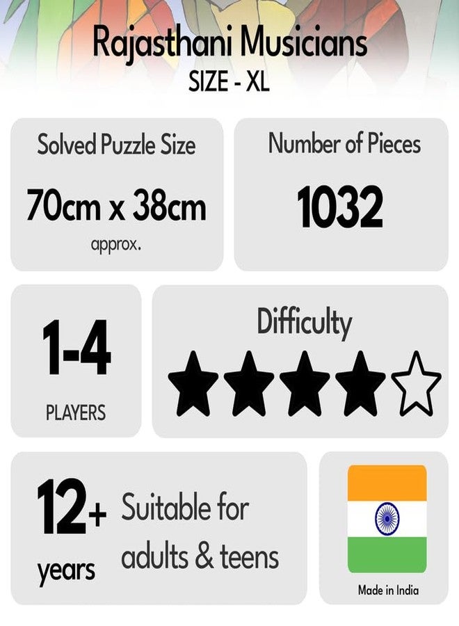 91Knots Painting x Puzzle Series | Contemporary Indian Art | 1000 Pieces Wooden Jigsaw Puzzles for Adults (1000 Pieces, Rajasthani Musicians) - Image 3